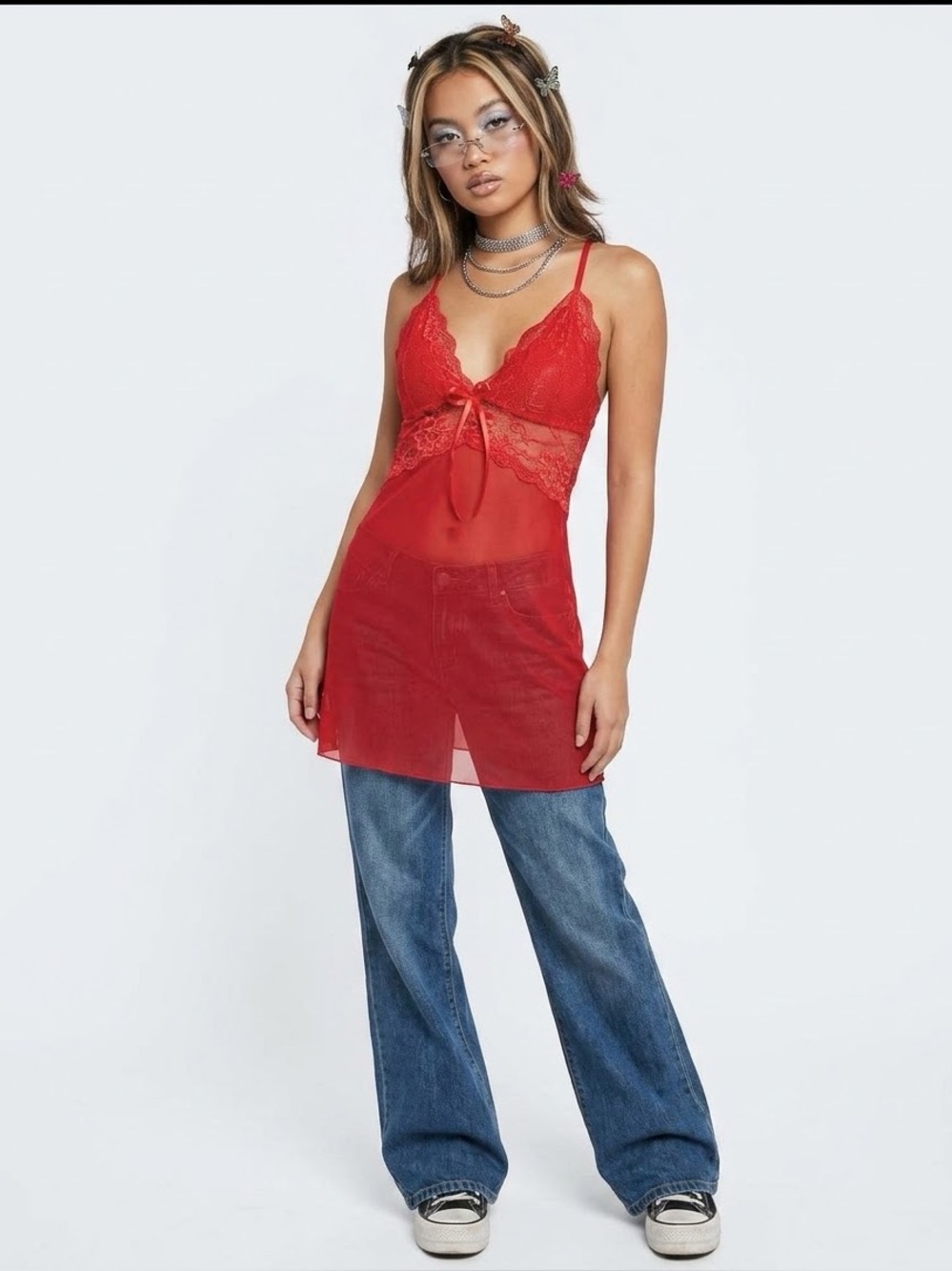 Y2K Red Lace Sheer Mesh Slip Dress Whimsigoth Vampirecore Witchy Bratz Baddie